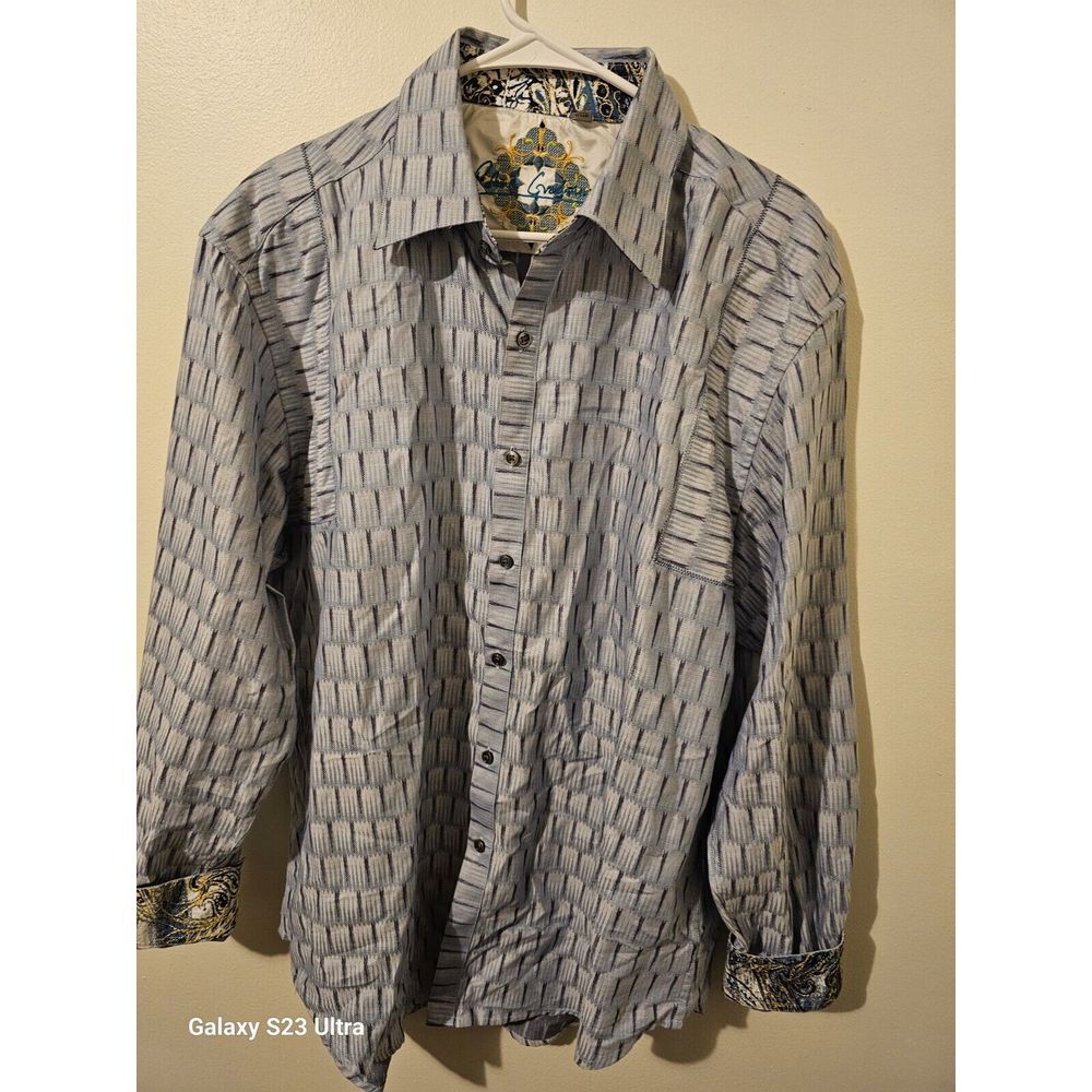 Robert Graham Casual Dress Shirt Mens XL Light  Blue Long Sleeve Flip Cuff
